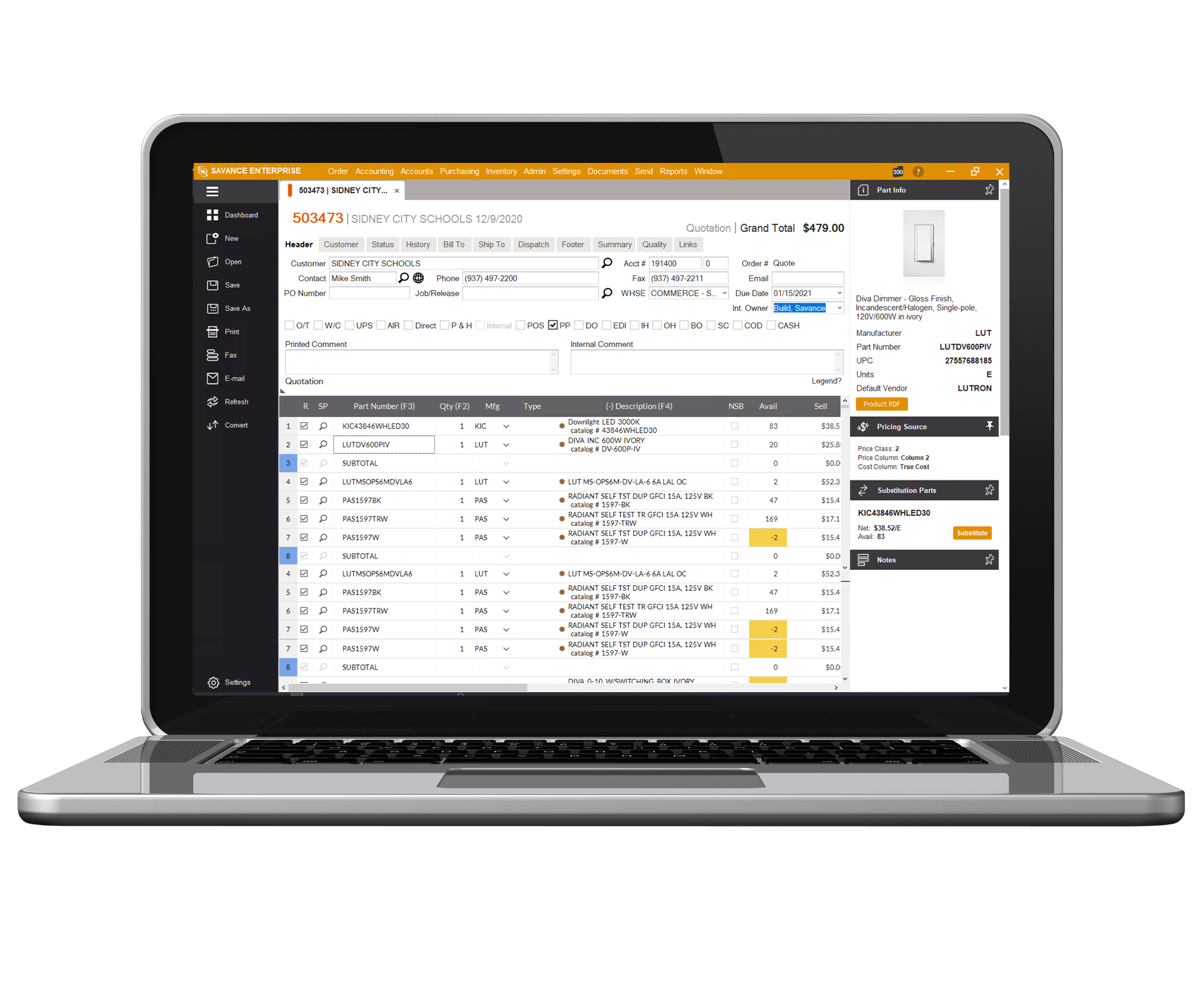 screenshot of Savance Enterprise